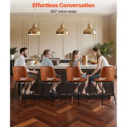 VEVOR Bar Stool Set of 3, 27 inch Counter Height Swivel Stools, Modern PU Leather Counter Barstool with Backrest and Metal Legs, Armless Bar Chair, Island Barstool for Kitchen, Dining Room, Brown