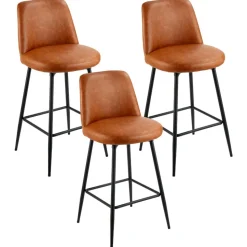 VEVOR Bar Stool Set of 3, 27 inch Counter Height Swivel Stools, Modern PU Leather Counter Barstool with Backrest and Metal Legs, Armless Bar Chair, Island Barstool for Kitchen, Dining Room, Brown