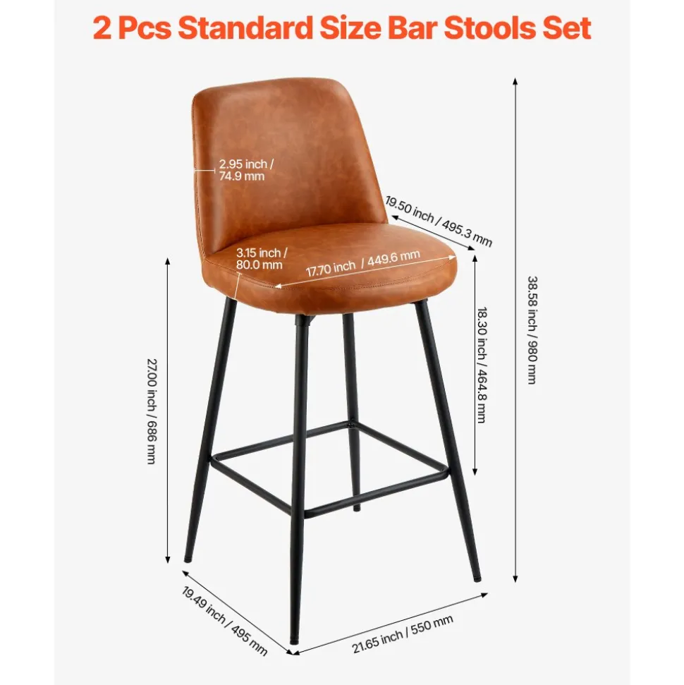 VEVOR Bar Stool Set of 3, 25 inch Counter Height Stools, Counter Barstool with Backrest, Arm, Metal Frame, and Footrest, Accent Fabric Bar Chair, Island Barstools for Kitchen, Dining Room, White