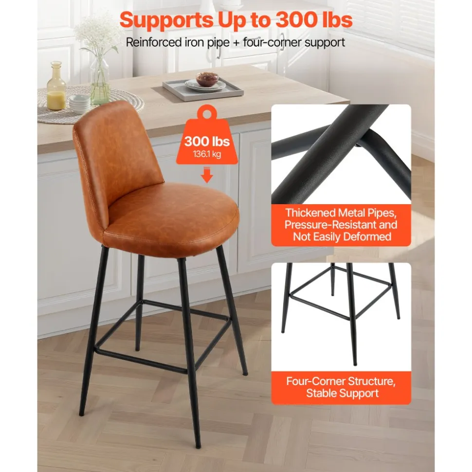 VEVOR Bar Stool Set of 3, 25 inch Counter Height Stools, Counter Barstool with Backrest, Arm, Metal Frame, and Footrest, Accent Fabric Bar Chair, Island Barstools for Kitchen, Dining Room, White