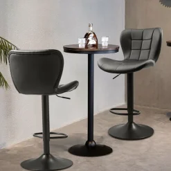VEVOR Bar Stool Set of 2, Modern PU Leather Counter Height Stools, Swivel Kitchen Barstool with Back and Footrest, Height Adjustable Armless Bar Chair, Island Barstools for Kitchen, Dining Room, Black