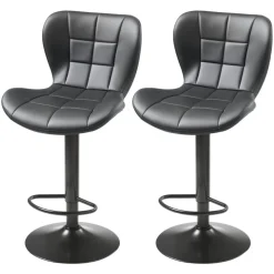 VEVOR Bar Stool Set of 2, Modern PU Leather Counter Height Stools, Swivel Kitchen Barstool with Back and Footrest, Height Adjustable Armless Bar Chair, Island Barstools for Kitchen, Dining Room, Black