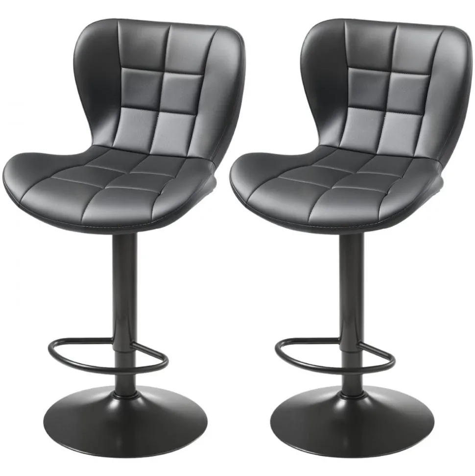 VEVOR Bar Stool Set of 2, Modern PU Leather Counter Height Stools, Swivel Kitchen Barstool with Back and Footrest, Height Adjustable Armless Bar Chair, Island Barstools for Kitchen, Dining Room, Black