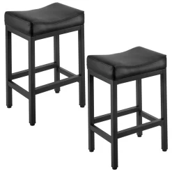 VEVOR Bar Stool Set of 2, PU Leather Counter Height Stools, 25 inch Barstool with Saddle-Seat and Metal Legs, Easy Assembly Backless Bar Chair, Island Barstools for Kitchen, Dining Room, Cafe, Black