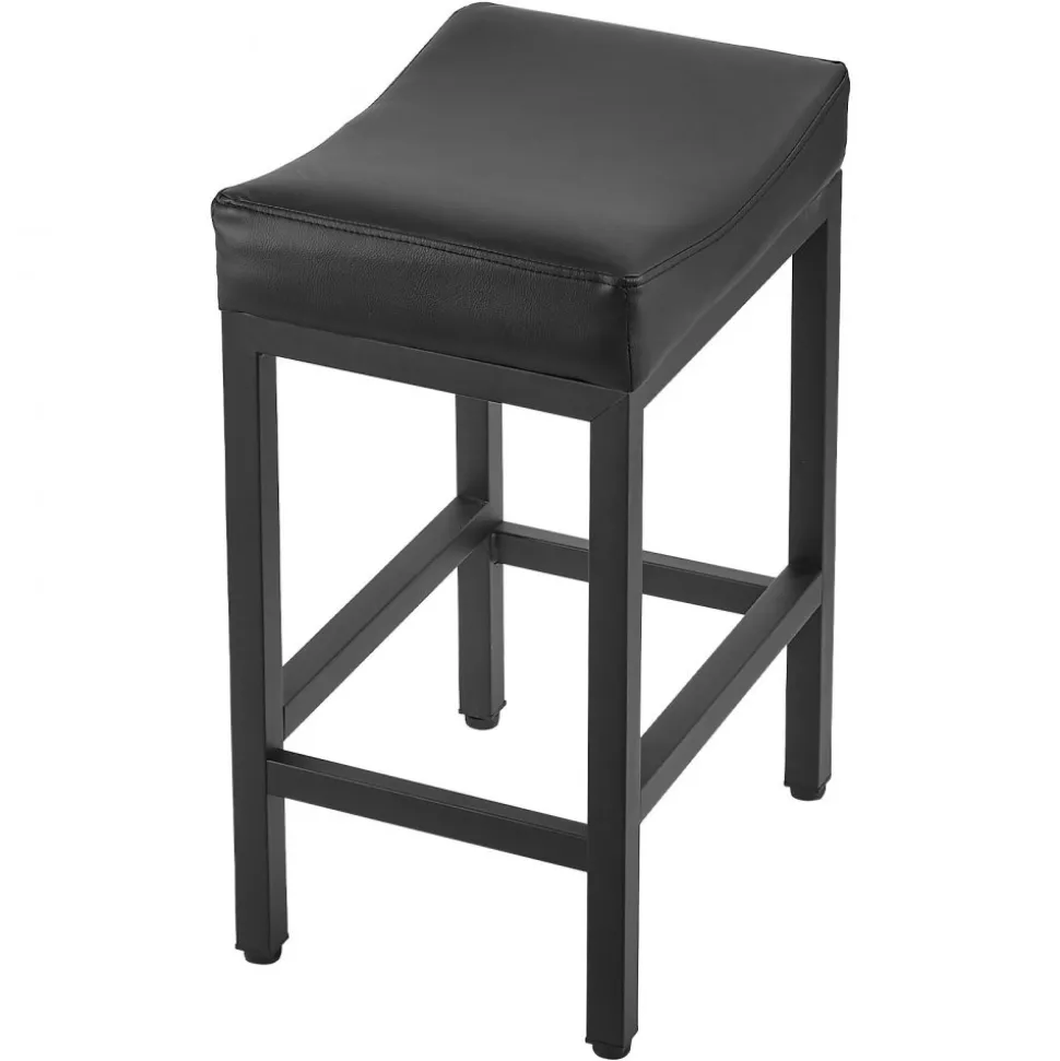 VEVOR Bar Stool Set of 2, PU Leather Counter Height Stools, 25 inch Barstool with Saddle-Seat and Metal Legs, Easy Assembly Backless Bar Chair, Island Barstools for Kitchen, Dining Room, Cafe, Black