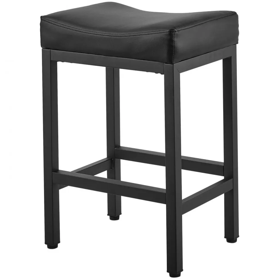 VEVOR Bar Stool Set of 2, PU Leather Counter Height Stools, 25 inch Barstool with Saddle-Seat and Metal Legs, Easy Assembly Backless Bar Chair, Island Barstools for Kitchen, Dining Room, Cafe, Black
