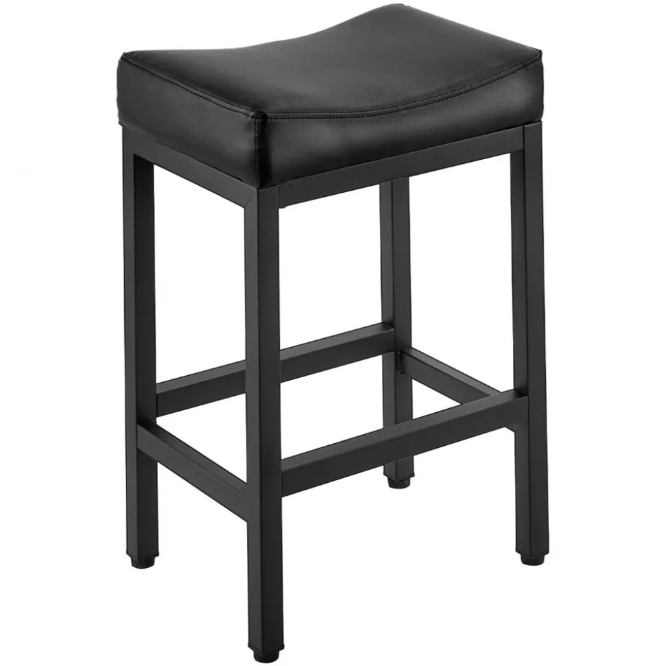 VEVOR Bar Stool Set of 2, PU Leather Counter Height Stools, 25 inch Barstool with Saddle-Seat and Metal Legs, Easy Assembly Backless Bar Chair, Island Barstools for Kitchen, Dining Room, Cafe, Black