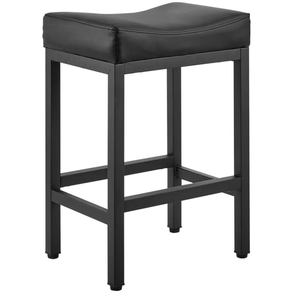 VEVOR Bar Stool Set of 2, PU Leather Counter Height Stools, 25 inch Barstool with Saddle-Seat and Metal Legs, Easy Assembly Backless Bar Chair, Island Barstools for Kitchen, Dining Room, Cafe, Black