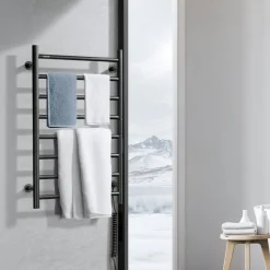 VEVOR 8 Bars Towel Warmer Rack, 120V Wall Mounted Heated Towel Rack for Bathroom, IPX5 Waterpoof Towel Heater Rack with Timer & LED Display Screen, 5 Levels Adjustable Temperature Towel Heater, Black