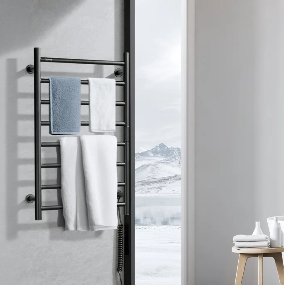 VEVOR 8 Bars Towel Warmer Rack, 120V Wall Mounted Heated Towel Rack for Bathroom, IPX5 Waterpoof Towel Heater Rack with Timer & LED Display Screen, 5 Levels Adjustable Temperature Towel Heater, Black