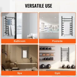 VEVOR 8 Bars Towel Warmer Rack, 120V Wall Mounted Heated Towel Rack for Bathroom, IPX5 Waterpoof Towel Heater Rack with Timer & LED Display Screen, 5 Levels Adjustable Temperature Towel Heater, Black