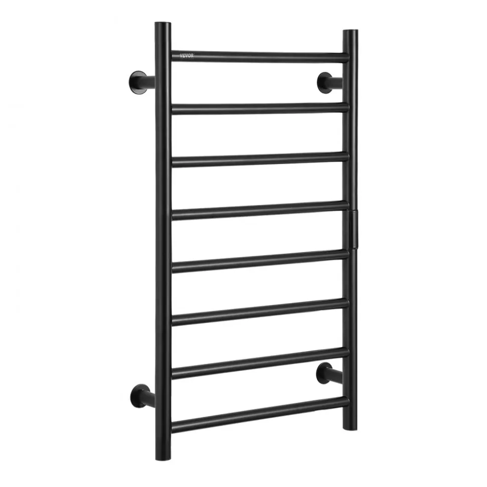 VEVOR 8 Bars Towel Warmer Rack, 120V Wall Mounted Heated Towel Rack for Bathroom, IPX5 Waterpoof Towel Heater Rack with Timer & LED Display Screen, 5 Levels Adjustable Temperature Towel Heater, Black
