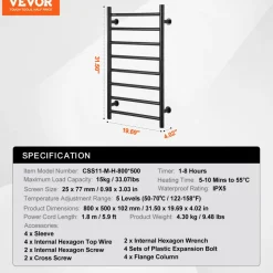 VEVOR 8 Bars Towel Warmer Rack, 120V Wall Mounted Heated Towel Rack for Bathroom, IPX5 Waterpoof Towel Heater Rack with Timer & LED Display Screen, 5 Levels Adjustable Temperature Towel Heater, Black
