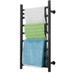 VEVOR 8 Bars Towel Warmer Rack, 120V Wall Mounted Heated Towel Rack for Bathroom, IPX5 Waterpoof Towel Heater Rack with Timer & LED Display Screen, 5 Levels Adjustable Temperature Towel Heater, Black