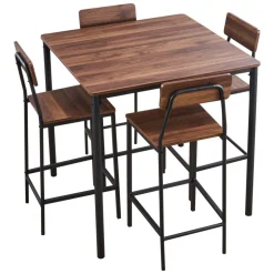 VEVOR Bar Table, 5PCS 35″ Bars Tables Set, Bar Tables and Chair Set with Rounded Edge Design, Square Pub Table with Four Stools for Living Room, Dining Room, Kitchen, Walnut Color, Black