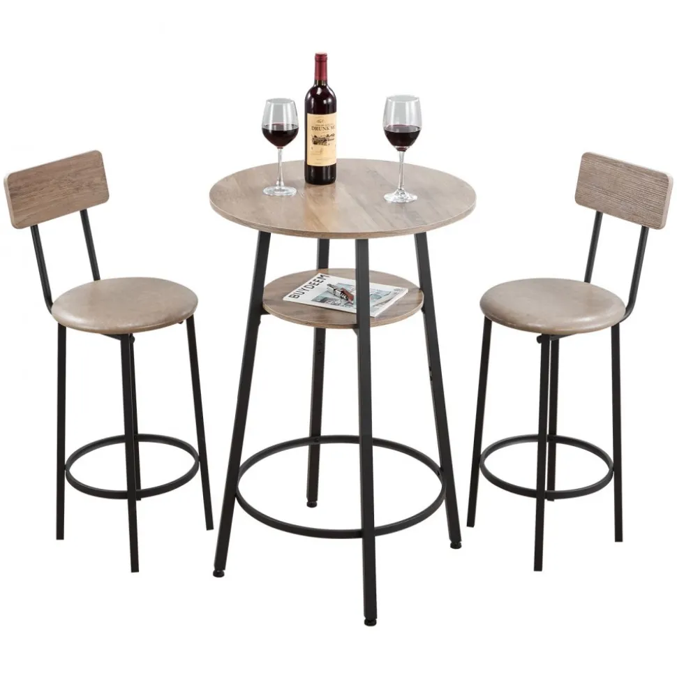 VEVOR Bar Table, 3PCS 47″ Bars Tables Set, Bar Tables and Chair Set with Rounded Edge Design, Rectangular Pub Table with Two Stools for Office Desk, Breakfast Corner, Mini Bars, Rustic Brown, Black