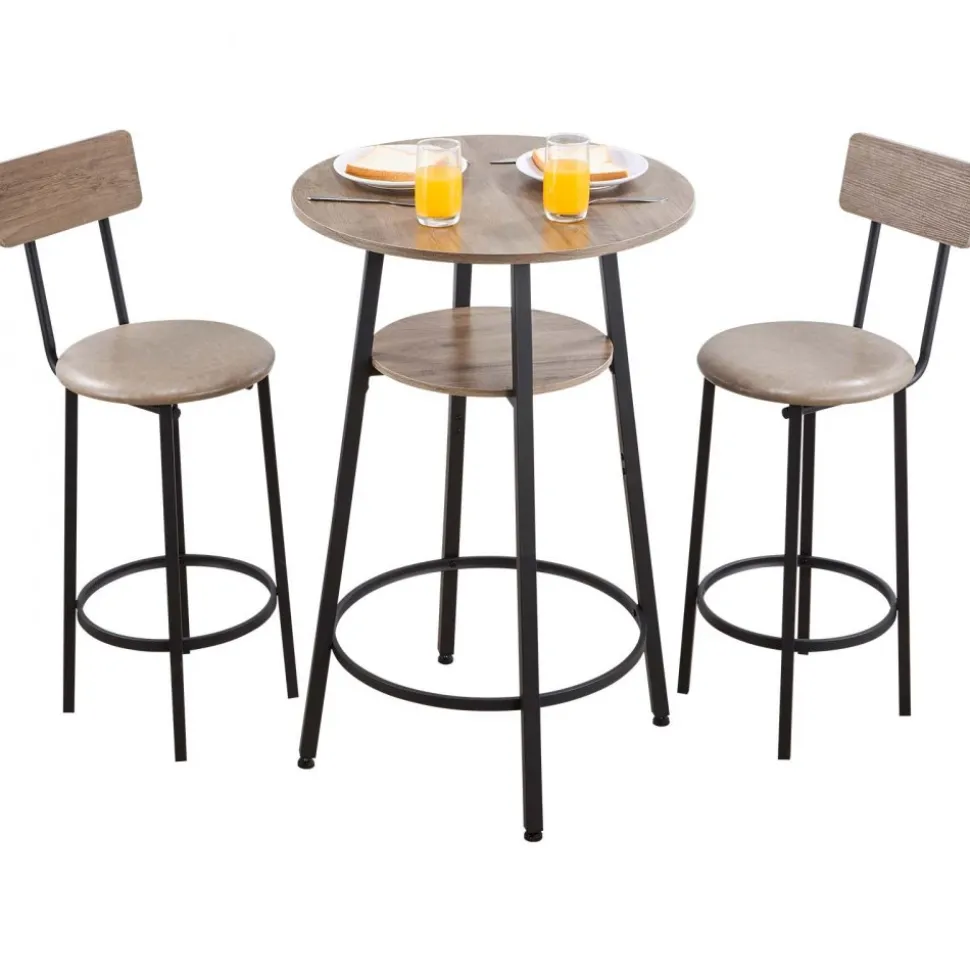 VEVOR Bar Table, 3PCS 47″ Bars Tables Set, Bar Tables and Chair Set with Rounded Edge Design, Rectangular Pub Table with Two Stools for Office Desk, Breakfast Corner, Mini Bars, Rustic Brown, Black