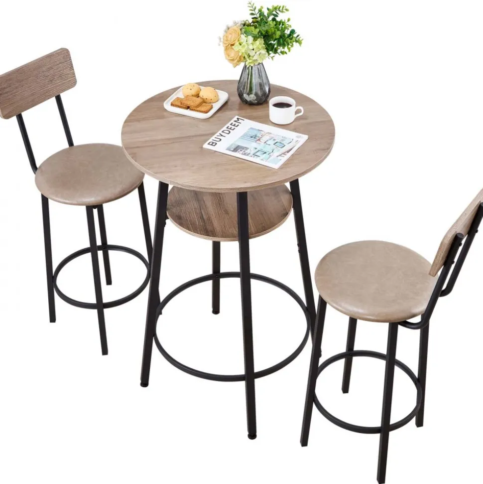 VEVOR Bar Table, 3PCS 47″ Bars Tables Set, Bar Tables and Chair Set with Rounded Edge Design, Rectangular Pub Table with Two Stools for Office Desk, Breakfast Corner, Mini Bars, Rustic Brown, Black