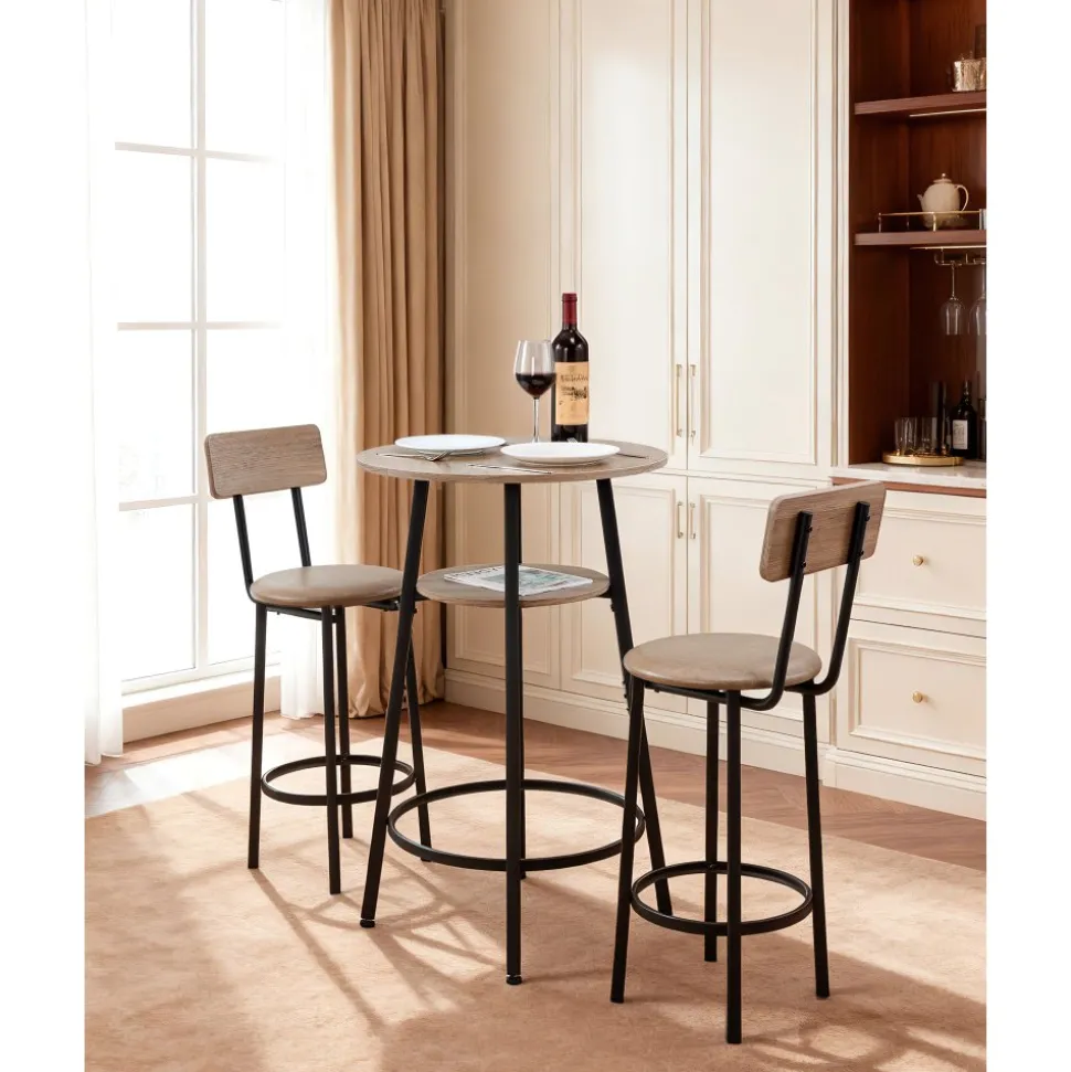 VEVOR Bar Table, 3PCS 47″ Bars Tables Set, Bar Tables and Chair Set with Rounded Edge Design, Rectangular Pub Table with Two Stools for Office Desk, Breakfast Corner, Mini Bars, Rustic Brown, Black