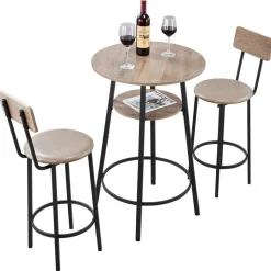 VEVOR Bar Table, 3PCS 47″ Bars Tables Set, Bar Tables and Chair Set with Rounded Edge Design, Rectangular Pub Table with Two Stools for Office Desk, Breakfast Corner, Mini Bars, Rustic Brown, Black