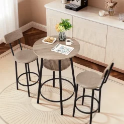 VEVOR Bar Table, 3PCS 47″ Bars Tables Set, Bar Tables and Chair Set with Rounded Edge Design, Rectangular Pub Table with Two Stools for Office Desk, Breakfast Corner, Mini Bars, Rustic Brown, Black