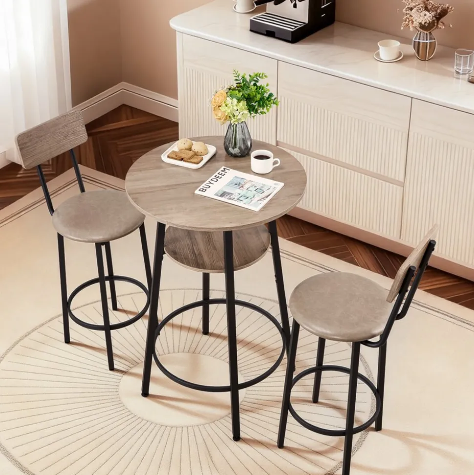 VEVOR Bar Table, 3PCS 47″ Bars Tables Set, Bar Tables and Chair Set with Rounded Edge Design, Rectangular Pub Table with Two Stools for Office Desk, Breakfast Corner, Mini Bars, Rustic Brown, Black