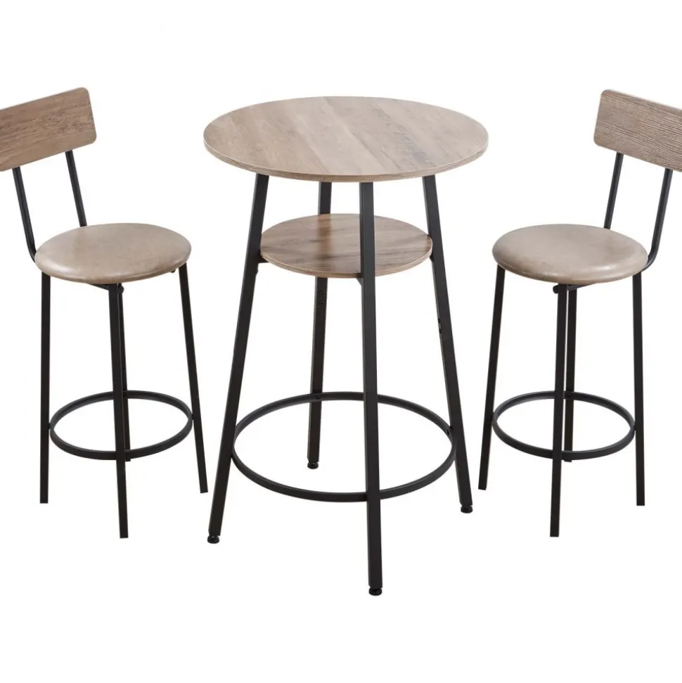 VEVOR Bar Table, 3PCS 47″ Bars Tables Set, Bar Tables and Chair Set with Rounded Edge Design, Rectangular Pub Table with Two Stools for Office Desk, Breakfast Corner, Mini Bars, Rustic Brown, Black