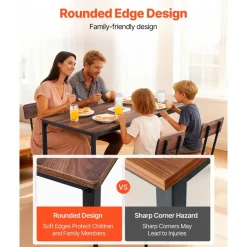 VEVOR Bar Table, 5PCS 47″ Bars Tables Set, Bar Tables and Chair Set with Rounded Edge Design, Rectangular Pub Table with Four Stools for Living Room, Dining Room, Kitchen, Walnut Color, Black