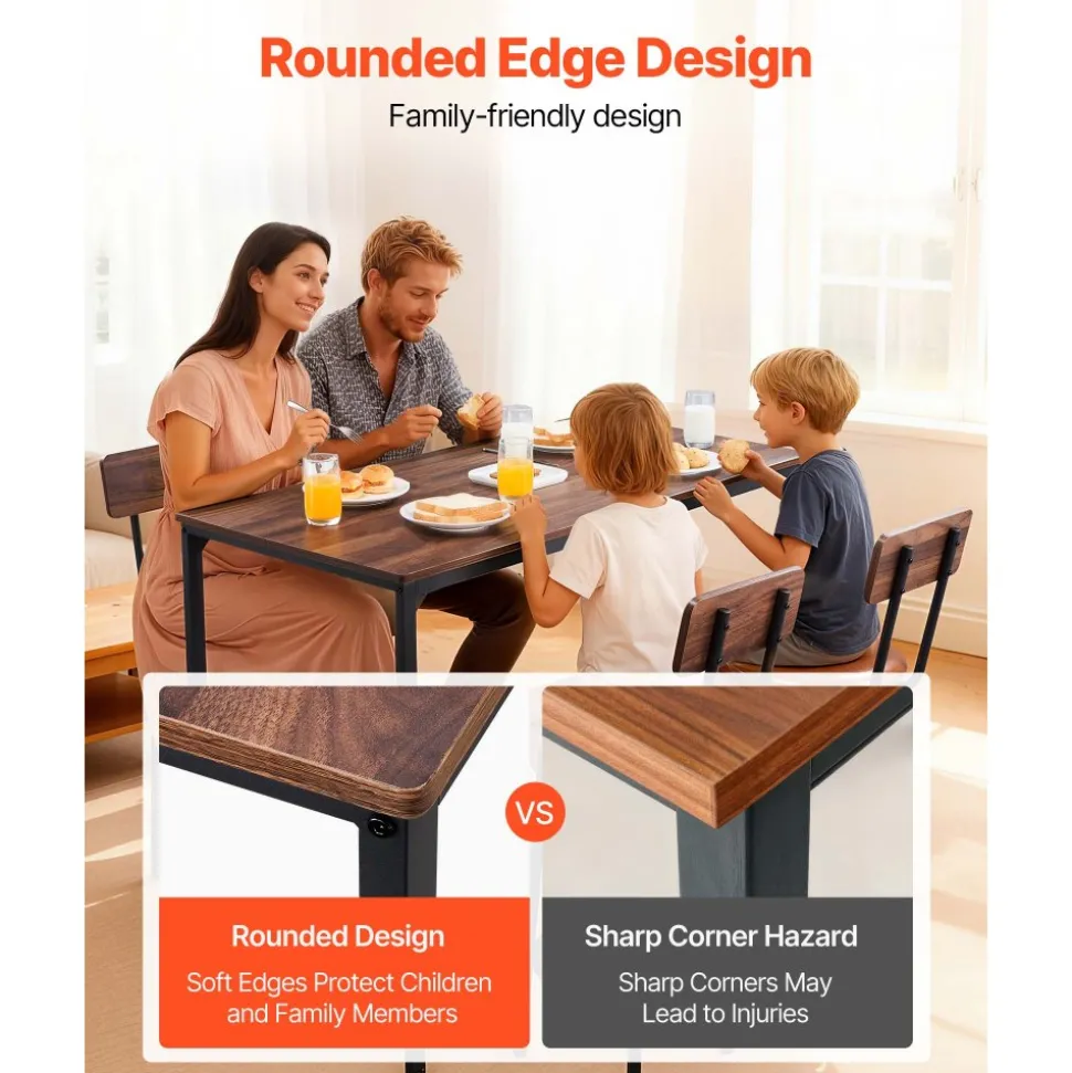 VEVOR Bar Table, 5PCS 47″ Bars Tables Set, Bar Tables and Chair Set with Rounded Edge Design, Rectangular Pub Table with Four Stools for Living Room, Dining Room, Kitchen, Walnut Color, Black