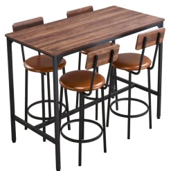 VEVOR Bar Table, 5PCS 47″ Bars Tables Set, Bar Tables and Chair Set with Rounded Edge Design, Rectangular Pub Table with Four Stools for Living Room, Dining Room, Kitchen, Walnut Color, Black