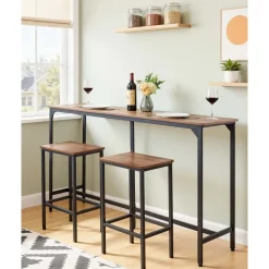 VEVOR Bar Table, 1PCS 63″ Kitchen Bar Table, Tall Dining Tables with Rounded Edge, Rectangular High Top Kitchen Tables for Balcony, Living Room, Light Brown, Black, Extended Horizontal Design
