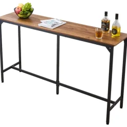 VEVOR Bar Table, 1PCS 63″ Kitchen Bar Table, Tall Dining Tables with Rounded Edge, Rectangular High Top Kitchen Tables for Balcony, Living Room, Light Brown, Black, Extended Horizontal Design