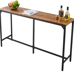 VEVOR Bar Table, 1PCS 63″ Kitchen Bar Table, Tall Dining Tables with Rounded Edge, Rectangular High Top Kitchen Tables for Balcony, Living Room, Light Brown, Black, Extended Horizontal Design