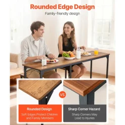 VEVOR Bar Table, 1PCS 63″ Kitchen Bar Table, Tall Dining Tables with Rounded Edge, Rectangular High Top Kitchen Tables for Balcony, Living Room, Light Brown, Black, Extended Horizontal Design