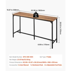 VEVOR Bar Table, 1PCS 63″ Kitchen Bar Table, Tall Dining Tables with Rounded Edge, Rectangular High Top Kitchen Tables for Balcony, Living Room, Light Brown, Black, Extended Horizontal Design