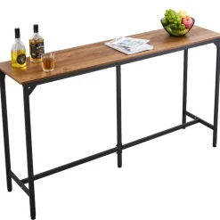 VEVOR Bar Table, 1PCS 63″ Kitchen Bar Table, Tall Dining Tables with Rounded Edge, Rectangular High Top Kitchen Tables for Balcony, Living Room, Light Brown, Black, Extended Horizontal Design