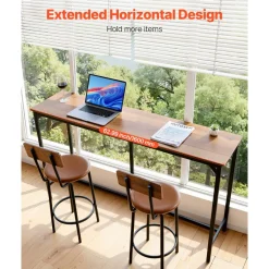 VEVOR Bar Table, 1PCS 63″ Kitchen Bar Table, Tall Dining Tables with Rounded Edge, Rectangular High Top Kitchen Tables for Balcony, Living Room, Light Brown, Black, Extended Horizontal Design