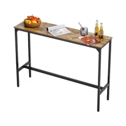 VEVOR Bar Table, Sturdy Metal Frame High Top Pub Table, Narrow Long Kitchen Dining, Cocktail Counter Bar Height Desk, Easy to Assemble, 55x15x39 in, for Living Room Party, Rustic Brown and Black