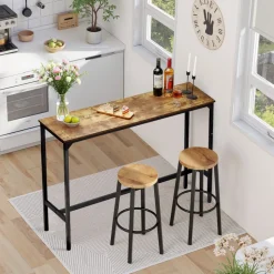 VEVOR Bar Table, Sturdy Metal Frame High Top Pub Table, Narrow Long Kitchen Dining, Cocktail Counter Bar Height Desk, Easy to Assemble,39x16x35.5 in, for Living Room Party, Rustic Brown and Black