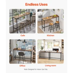 VEVOR Bar Table, Sturdy Metal Frame High Top Pub Table, Narrow Long Kitchen Dining, Cocktail Counter Bar Height Desk, Easy to Assemble,39x16x35.5 in, for Living Room Party, Rustic Brown and Black