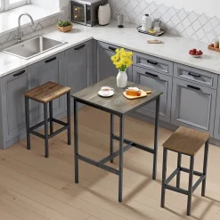 VEVOR Bar Table, Sturdy Metal Frame High Top Pub Table, Small Kitchen Dining, Cocktail Coffee Counter Bar Height Desk, Easy to Assemble, 24x24x36 in, for Living Room Party, Rustic Brown and Black