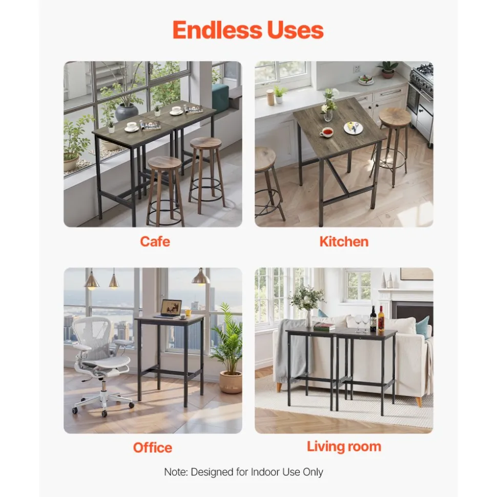 VEVOR Bar Table, Sturdy Metal Frame High Top Pub Table, Small Kitchen Dining, Cocktail Coffee Counter Bar Height Desk, Easy to Assemble, 24x24x36 in, for Living Room Party, Rustic Brown and Black