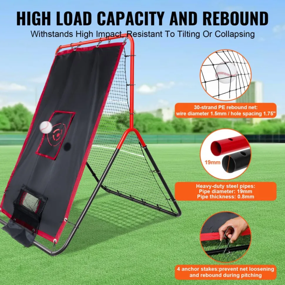 VEVOR Baseball And Softball Rebounder Net, 3.5 x 4.5 ft 2-in-1 Switch Hitter Pitch Trainer, PitchBack Baseball Pitching Return Trainer Nest, Bounce Back Net for Fielding/Throwing Practice