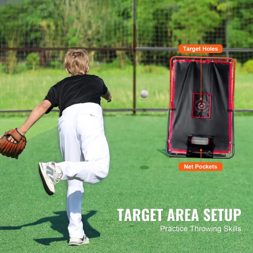 VEVOR Baseball And Softball Rebounder Net, 3.5 x 4.5 ft 2-in-1 Switch Hitter Pitch Trainer, PitchBack Baseball Pitching Return Trainer Nest, Bounce Back Net for Fielding/Throwing Practice