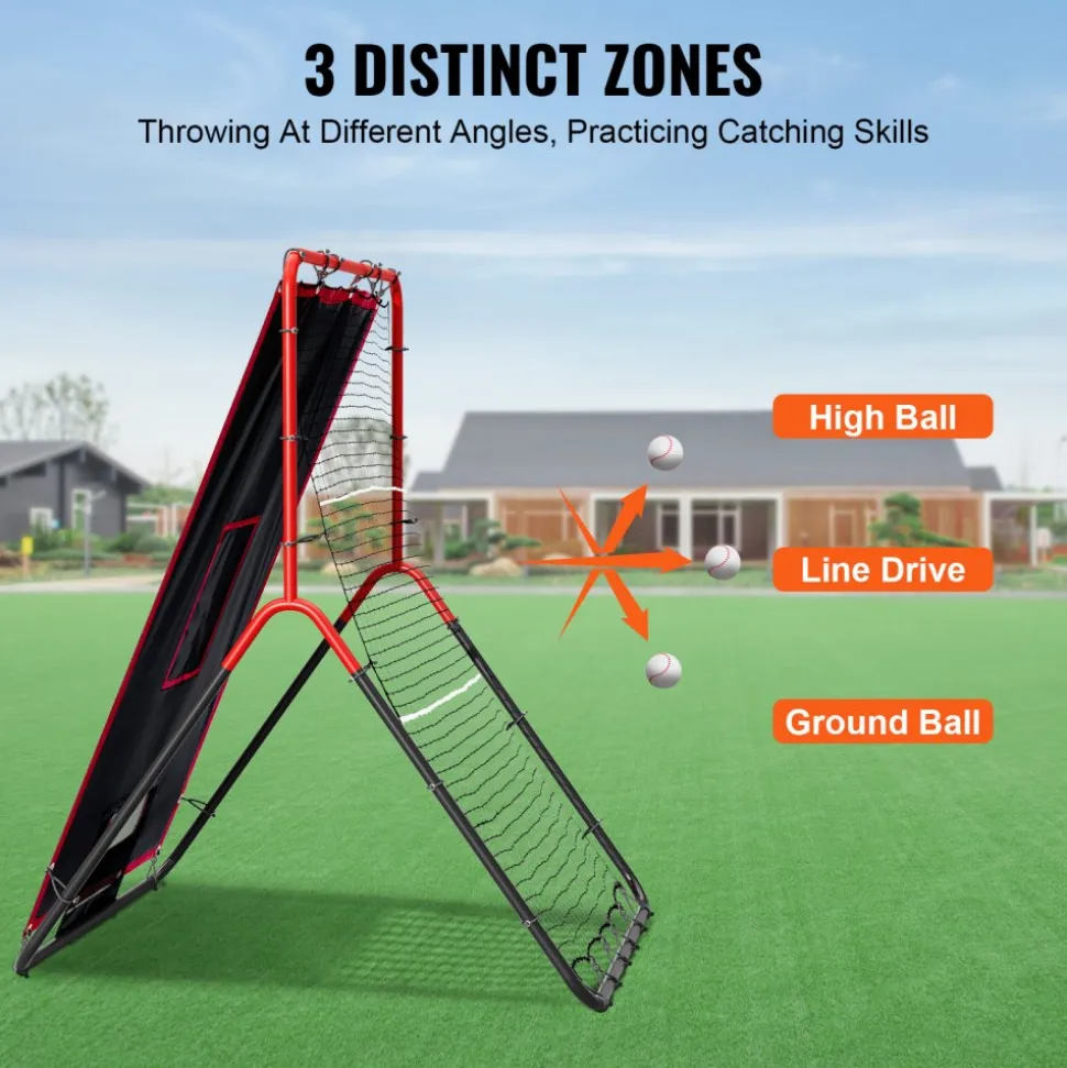 VEVOR Baseball And Softball Rebounder Net, 3.5 x 4.5 ft 2-in-1 Switch Hitter Pitch Trainer, PitchBack Baseball Pitching Return Trainer Nest, Bounce Back Net for Fielding/Throwing Practice