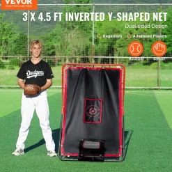 VEVOR Baseball And Softball Rebounder Net, 3.5 x 4.5 ft 2-in-1 Switch Hitter Pitch Trainer, PitchBack Baseball Pitching Return Trainer Nest, Bounce Back Net for Fielding/Throwing Practice