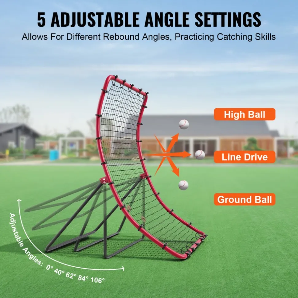 VEVOR Baseball And Softball Rebounder Net, 4 x 6 Feet PitchBack Baseball Nest for Pitching and Fielding Training, Pitch Return Trainer Rebound Net with Pitching Target, 4 Adjustable Angles
