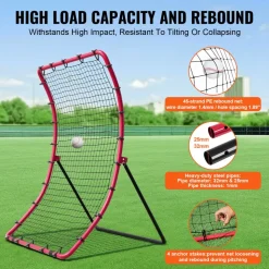 VEVOR Baseball And Softball Rebounder Net, 4 x 6 Feet PitchBack Baseball Nest for Pitching and Fielding Training, Pitch Return Trainer Rebound Net with Pitching Target, 4 Adjustable Angles
