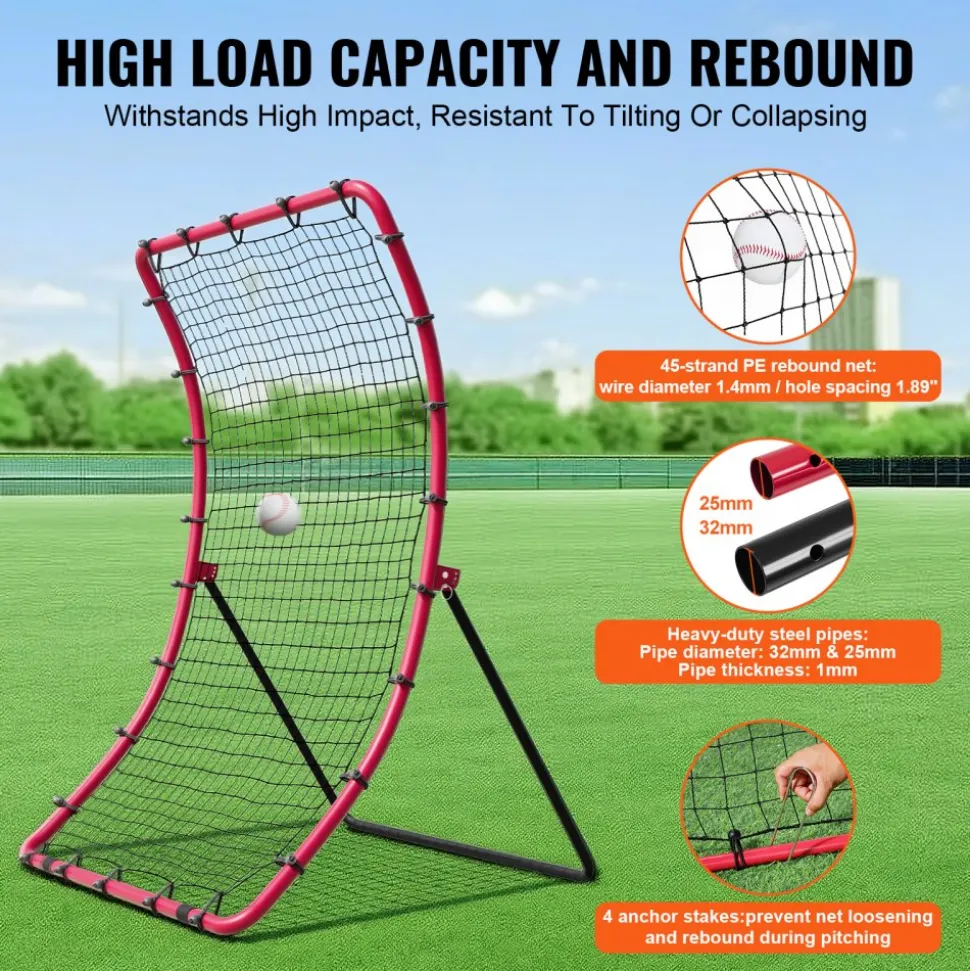 VEVOR Baseball And Softball Rebounder Net, 4 x 6 Feet PitchBack Baseball Nest for Pitching and Fielding Training, Pitch Return Trainer Rebound Net with Pitching Target, 4 Adjustable Angles