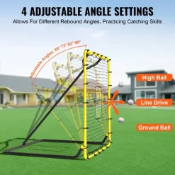 VEVOR Baseball And Softball Rebounder Net, 4 x 4.5 Feet PitchBack Baseball Nest for Pitching and Fielding Training, Pitch Return Trainer Rebound Net with Pitching Target, 4 Adjustable Angles